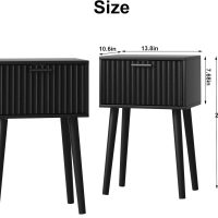 LAATOOREE Nightstands Set of 2, Small Side Table, Bedside Table with Fluted Door, Solid Wood Feet; Modern Mid-Century End Table for Bedroom, Small Space (Black) - Image 3