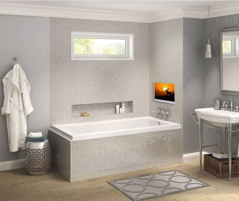 elecsung 18.5 inch Smart White TV for Bathroom,Waterproof TV ATSC Tunner Android 11.0 for Hotel/Kitchen,Built-in Speakers,Wi-fi and Bluetooth,W185,Model 2024 - Image 2