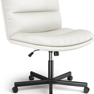 Rfiver Office Desk Chairs with Wheels, Criss Cross Chair with Height Adjustable and Swivel, Comfortable Thickened Cushion PU Leather Wide Comfty Chair Computer Task Chair for Home Office Gaming, Beige