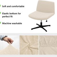 Armless Office Chair Cover, Rose Jacquard, Elastic Criss Cross Design, Mid Back Wide Seat (Cream) - Image 3