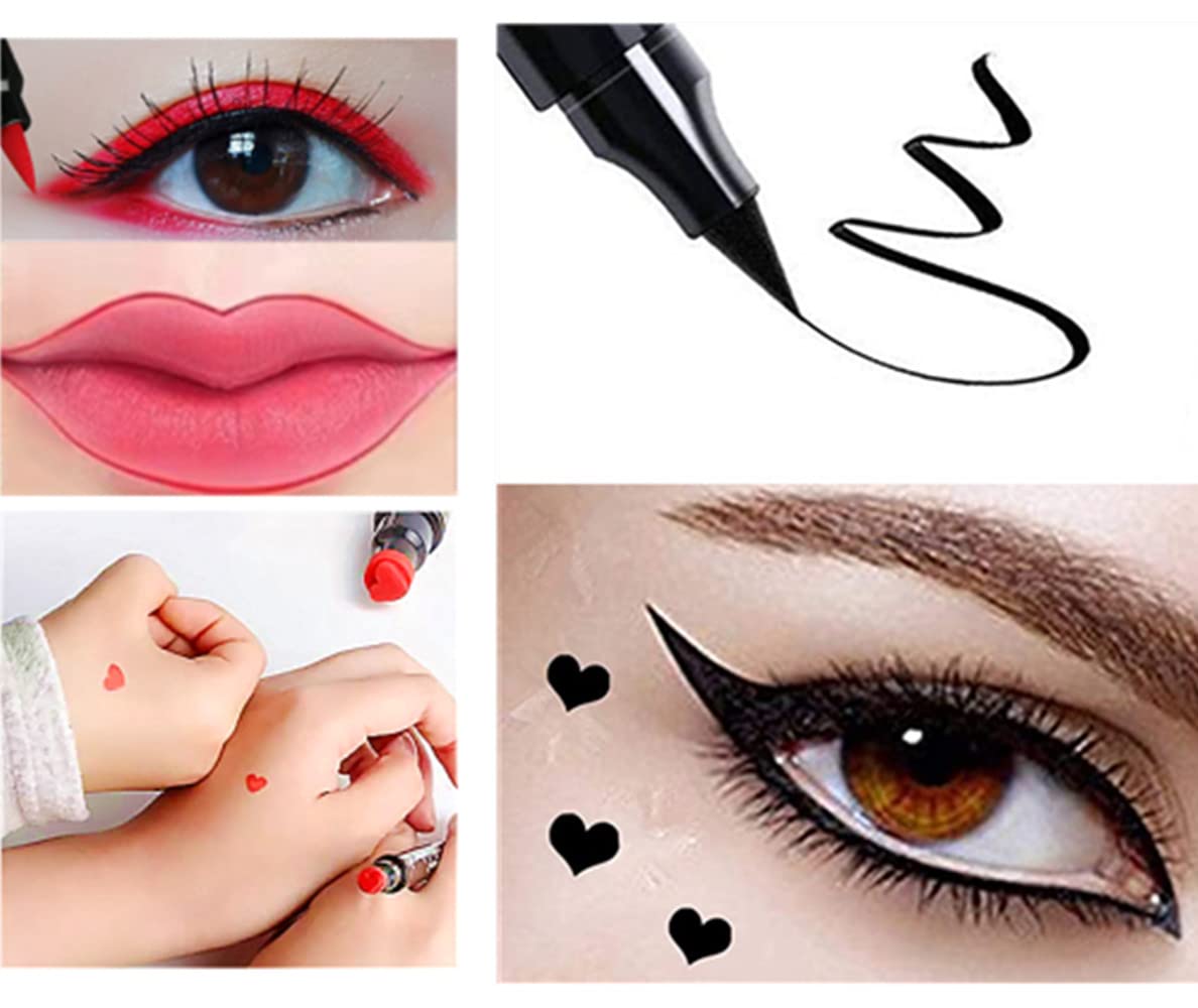 Go Ho 2 PCS Waterproof Liquid Eyeliner Stamps,Double-side Black&Red Smudge-proof Eye Liner,Heart Stamp Eyeliner for Halloween Costumes Makeup,Long-lasting Love Tattoo Tools for Valentines Day - Image 5