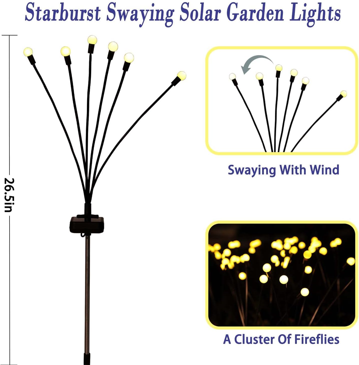 Solar Garden Lights Outdoor, 4 Pack Firefly Swaying Lights, Waterproof Garden Decor for Yard Patio Pathway Lawn, Gardening Gifts for Women Christmas Decoration - Image 6