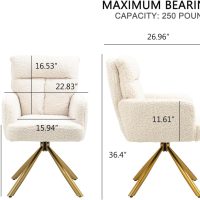 Desk Chair No Wheels 180°Swivel,Makeup Vanity Chair with Gold Legs,Ergonomic Criss Cross Chairs for Bedroom,Living Room,Home Office - Beige - Image 2