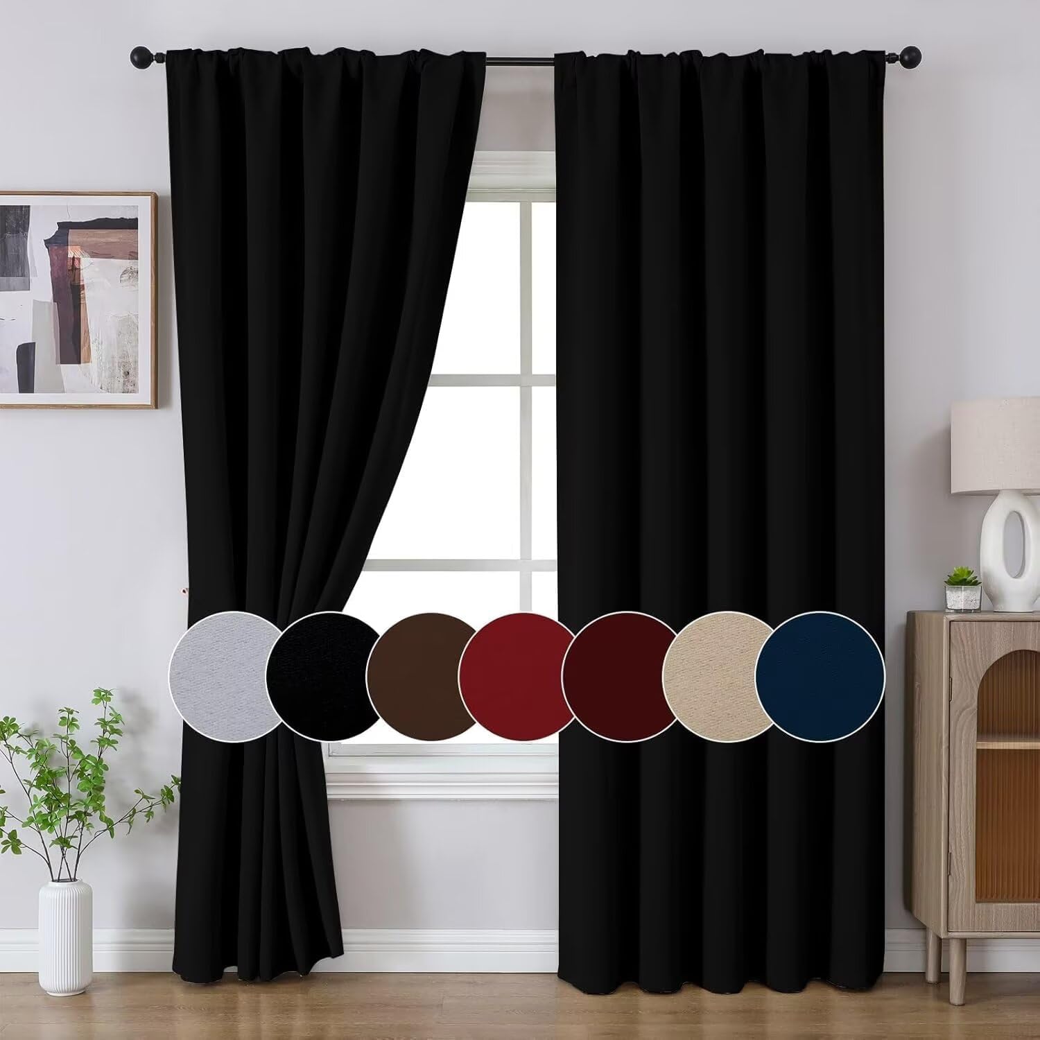 Joydeco Blackout Curtains for Bedroom, Black Out Curtains 96 Inch Long, Black Curtains with Rod Pocket Back Tab, Room Darken Light Blocking Noise Reducing Wrinkle-Free Drapes for Living Room, 2 Panels - Image 9