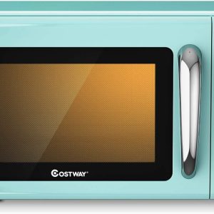 COSTWAY Retro Countertop Microwave Oven, 0.9Cu.ft, 900W Microwave Oven, with 5 Micro Power, Defrost & Auto Cooking Function, LED Display, Glass Turntable and Viewing Window, Child Lock