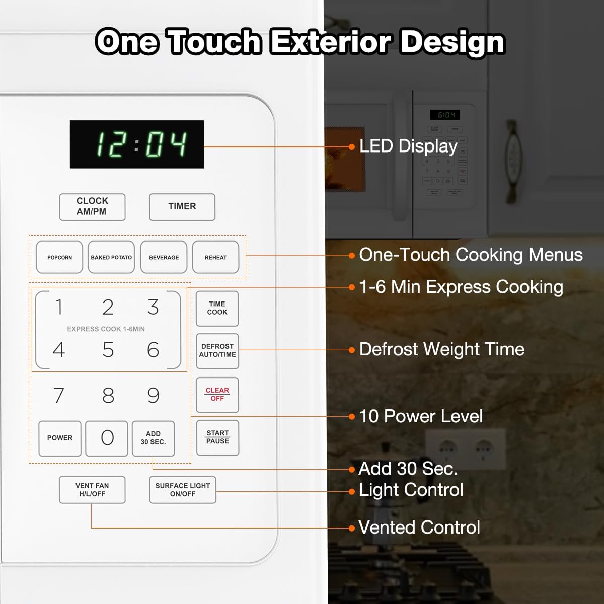 ThermoMate 30" Over-the-Range Microwave Oven with 1.7 Cu. Ft. Capacity, 1000 Cooking Watts, One-Touch Cooking Options, 300 CFM, LED Lighting, White - Image 3