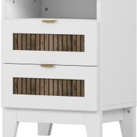 4 Pieces Bedroom Sets Queen Size Farmhouse Platform Bed with Wooden Strip Decoration, 2 Storage Nightstands and A 6-Drawer Dresser with Metal Handle for Kids Teens Adults - White - Image 7