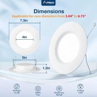 Amico 4 Pack 5/6 inch 5CCT LED Recessed Lighting, Dimmable, 12.5W=100W, 950LM, 2700K/3000K/4000K/5000K/6000K Selectable, Retrofit Can Lights with Baffle Trim, IC Rated - ETL & FCC, White - Image 5