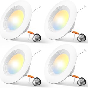 Amico 4 Pack 5/6 inch 5CCT LED Recessed Lighting, Dimmable, 12.5W=100W, 950LM, 2700K/3000K/4000K/5000K/6000K Selectable, Retrofit Can Lights with Baffle Trim, IC Rated - ETL & FCC, White