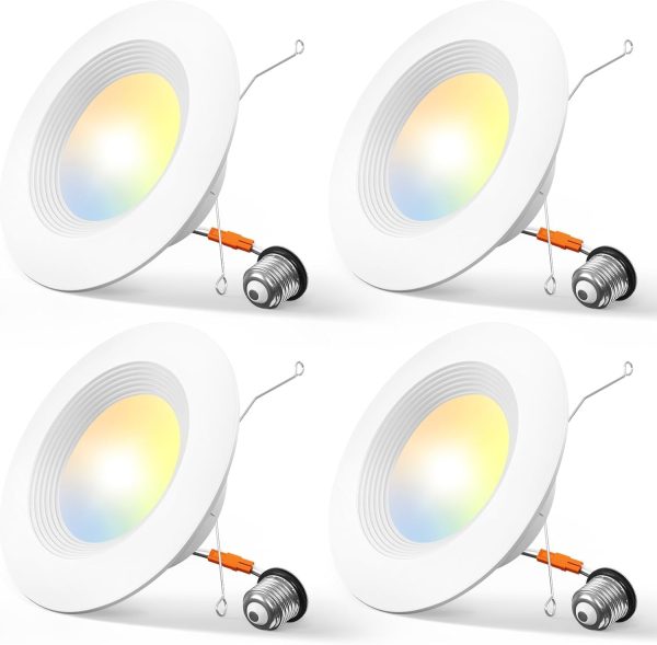 Amico 4 Pack 5/6 inch 5CCT LED Recessed Lighting, Dimmable, 12.5W=100W, 950LM, 2700K/3000K/4000K/5000K/6000K Selectable, Retrofit Can Lights with Baffle Trim, IC Rated - ETL & FCC, White