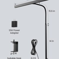 SUPERDANNY LED Desk Lamp for Office Home, Eye-Caring Desk Light with Adjustable Gooseneck, 12W Touch Control Dimmable Brightness, Architect Clamp Lamp with USB Adapter for Reading Study Workbench - Image 8