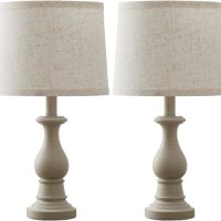 Vintage Table Lamp for Living Room Bedroom, 18.5" Farmhouse Bedside Lamps Nightstand Lamp Set of 2, Table Lamps with Oatmeal Linen Lamp Shades, 2 LED Bulbs Included, White Stripe - Image 8