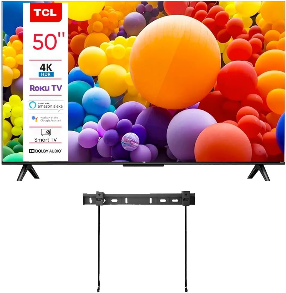TCL 50-Inch Class 4-Series 4K UHD HDR LED Smart R0ku TV + Wall Mount Works with AIR Play Siri Alexa and Hey Google (Renewed)