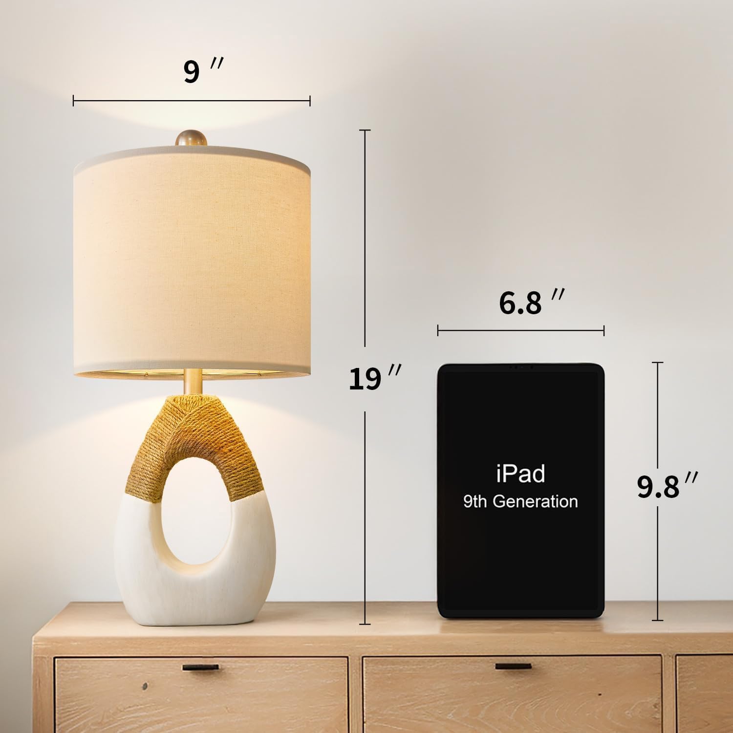 OYEARS Boho Table Lamps Bedroom Living Room Set 2 Small Farmhouse Rattan Table Lamp 19”Rustic Home Decoration Nightstand Bedside Lamp for Office Compatible with Smart Light Bulbs(Not Include Bulbs) - Image 2