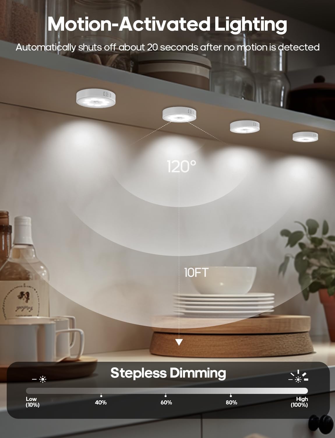 Led Under Cabinet Lighting, Motion Sensor Light Indoor, 1000mAh Puck Lights with IR Remote, Rechargeable Under Counter Lights for Kitchen,Cabinets,Closet,Stairs Indoor (6 Pack) - Image 3