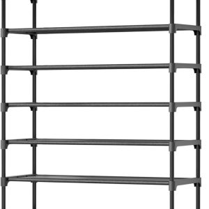 Kitsure Shoe Rack for Closet - 10-Tier Shoe Organizer with Hook Rack, Large-Capacity & Space-Saving Shoe Shelf for Entryway, Bedroom, Living Room,32.2" x 11.8" x 68.5", Black