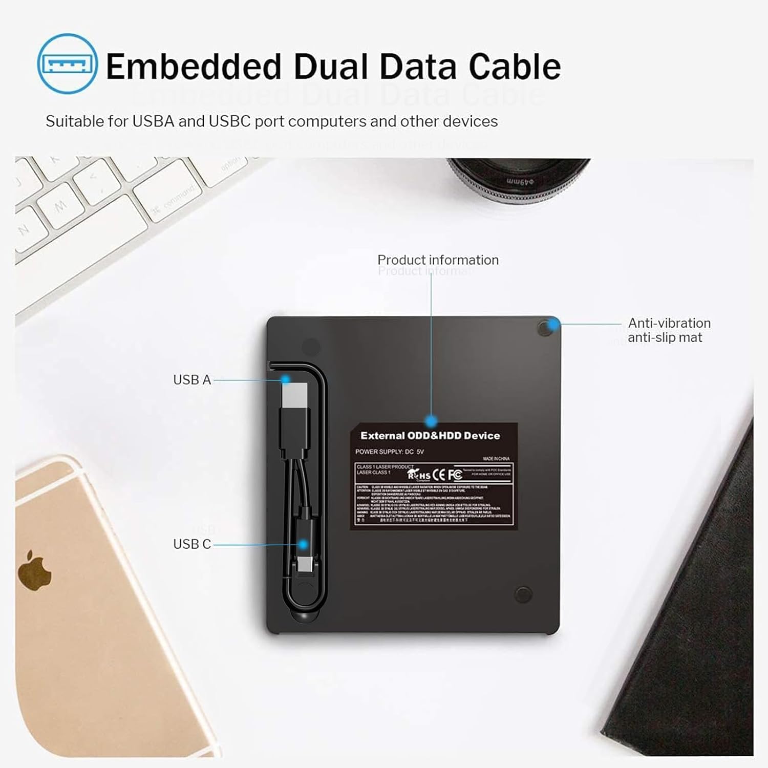 External DVD Drive, CD Drive USB 3.0 Typle C CD/DVD ROM +/-RW Adapter with USB Port DVD Burner for Laptop PC Desktop Computer, Optical Disk Drive CD Player Compatible with Mac Windows Linux - Image 8