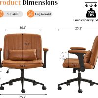 SAMERY Criss Cross Chair with Wheels Adjustable Flip-Up Arms, Wide Cross Legged Office Desk Vanity Chair Height Adjustable Swivel for Home Office Vanity Computer Task (Brown, with Armrests) - Image 2