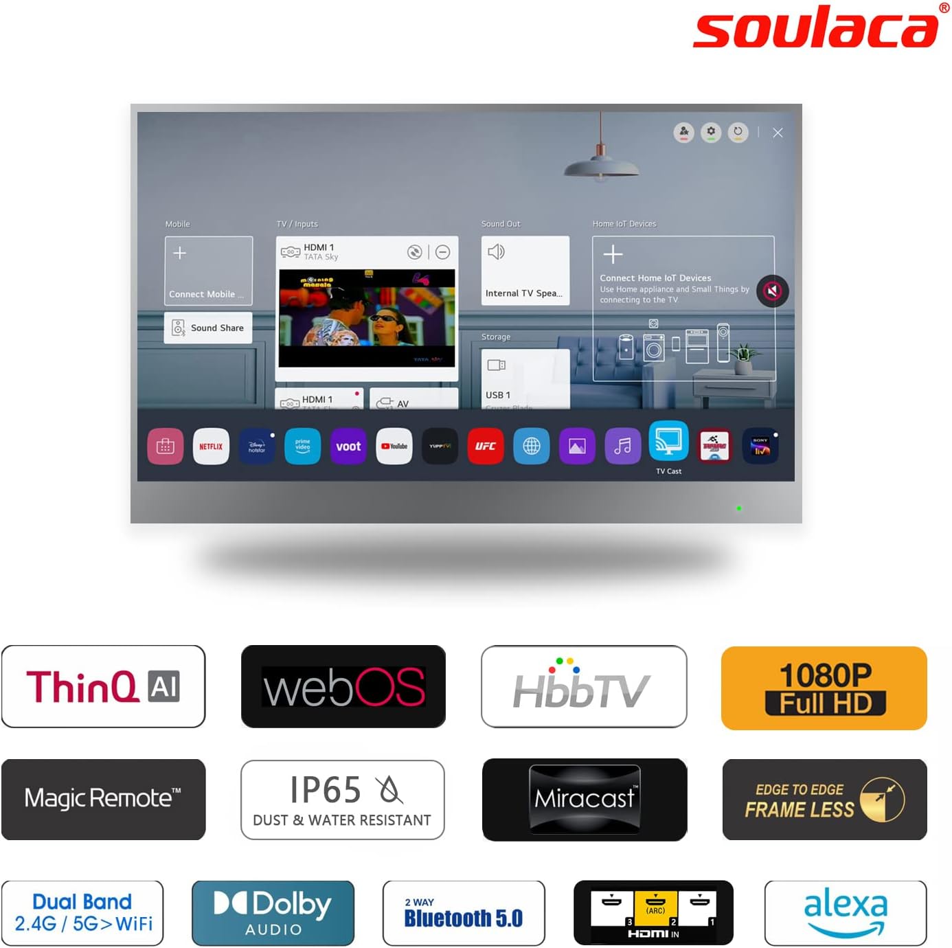 Soulaca 23.8 (24) inches Smart webOS Mirror TV for Bathroom Waterproof WiFi Bluetooth ATSC Tuner Voice Control Built-in Alexa AI WiFi Capacity New Model - Image 3