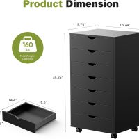 Sweetcrispy 7 Drawer Chest Mobile Storage Cabinets Wooden Dresser with Wheels Room Organization Furniture for Office Home, Black Wood - Image 3