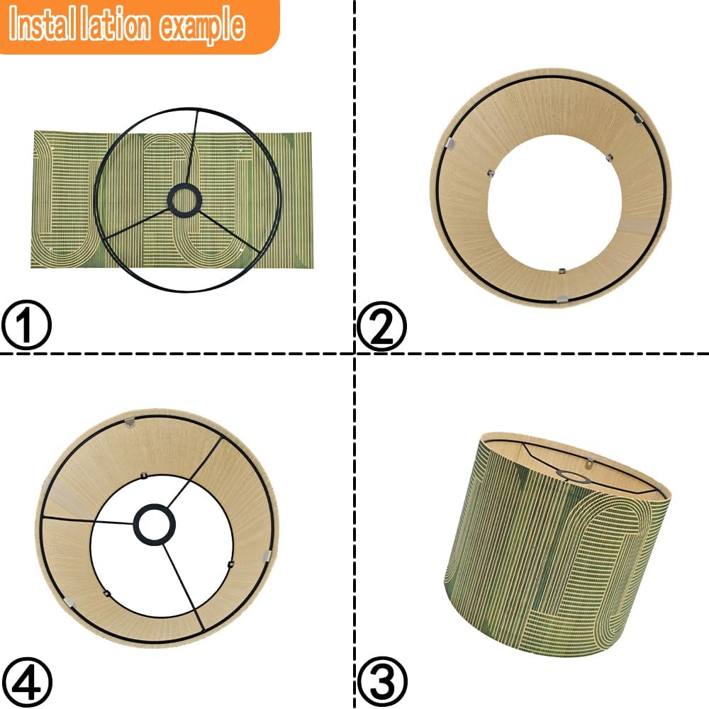 Rustic lamp Shade Bamboo with Decorative Green Geometric Figure Bucket Shaped Translucent Ideal for Living Room Bedroom Groovy Unique Easy Assemble Size 11.8 * 9.05Inch (Art Deco B) - Image 4