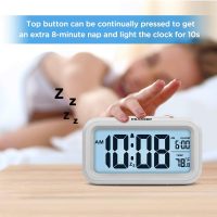 Peakeep Night Light Digital Alarm Clock Battery Operated with Indoor Temperature, Desk Small Clock (White) - Image 3