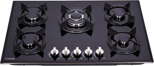 Gas Cooktop 30 Inch, Built-in Tempered Glass Gas Stovetop 5 High Efficiency Burners Gas Stove Top Propane/Natural Gas Convertible Gas Hob (Black)