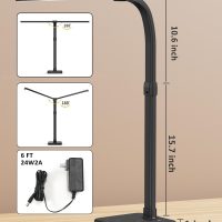 LED Desk Lamp for Home Office, Double Head 24W with Base, Architect Light 5 Lighting Brightness Flexible Gooseneck Table Reading Study, Black - Image 3