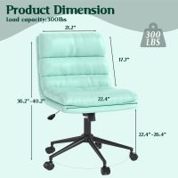 Esright Criss Cross Chair with Wheels Thick Cusion, 18" High Back Cross Legged Office Chair Comfty Office Chair with Extra Wide Seat 360°Swivel Adjustable Cute Compute Chair Premium Leather Green - Image 2