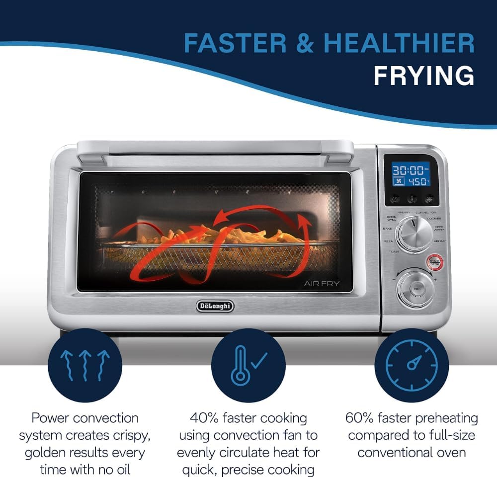 De'Longhi Digital Air Fry Convection Toaster Oven 14L Stainless Steel, Air Fry Oven, 9-in-1, Grills, Broils, Bakes, Roasts, Reheats, Keep Warm, Non-Stick, Scratch-Resistant Interior, 1800-Watts - Image 3