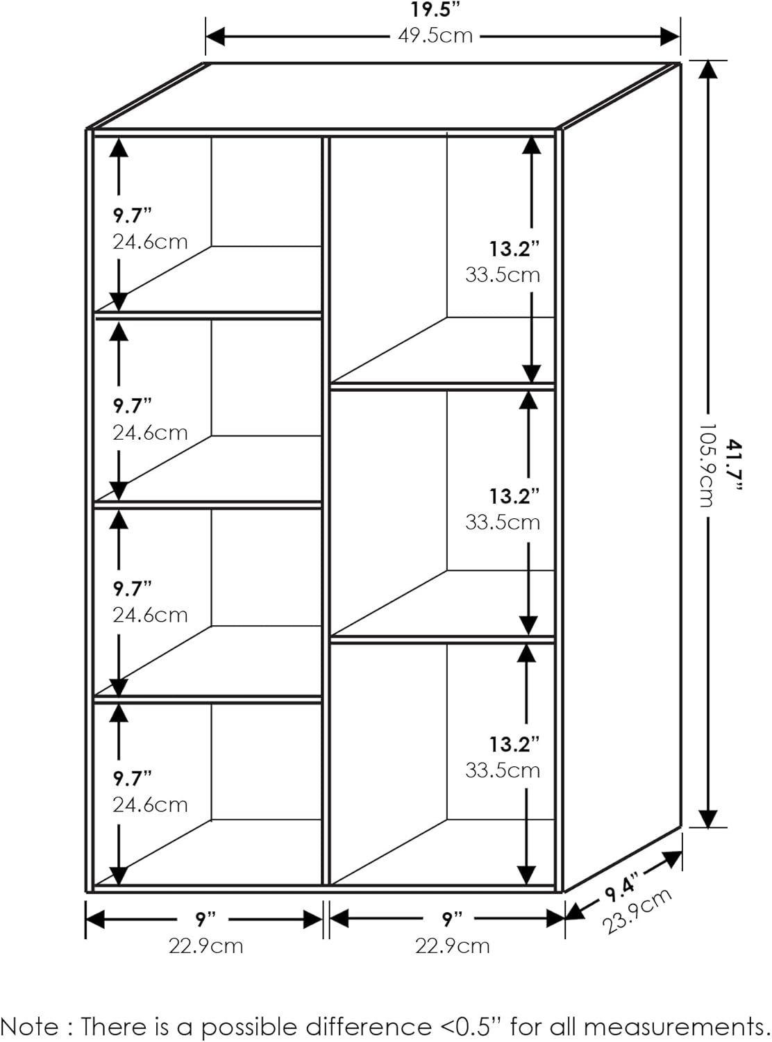 Furinno LUDER Book Shelf, 7-Cube Bookshelf, Bookcase, 9.4" x 19.5" x 41.7", for Living Room, Bedroom, Home Office, White - Image 3