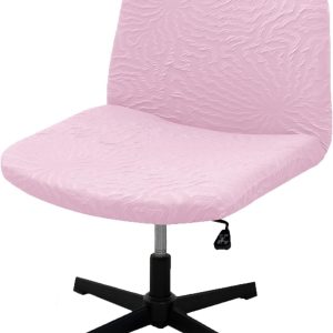 Sunflower Jacquard Armless Chair Cover, Elastic Criss Cross, Mid Back Wide Seat (Pink)