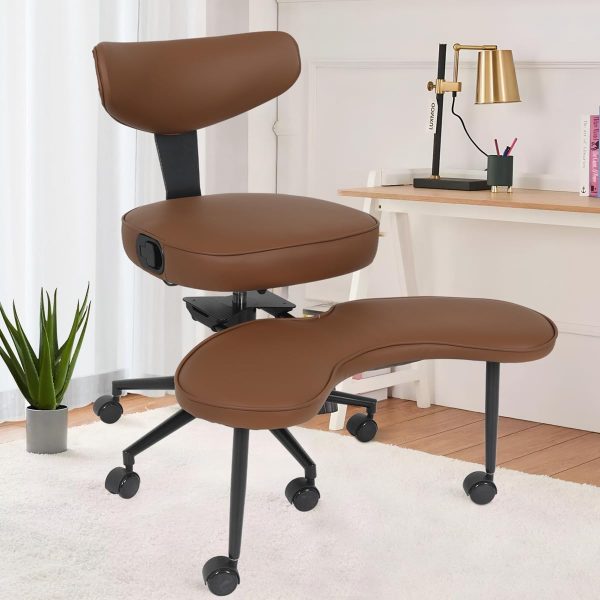 ELECWISH Meditation Chair, ADHD Chair for Adults with Wing Back Support, Criss Cross Kneeling Yoga Desk Office Use with Wheels, Height Adjustable seat and Leg Rest, Brown