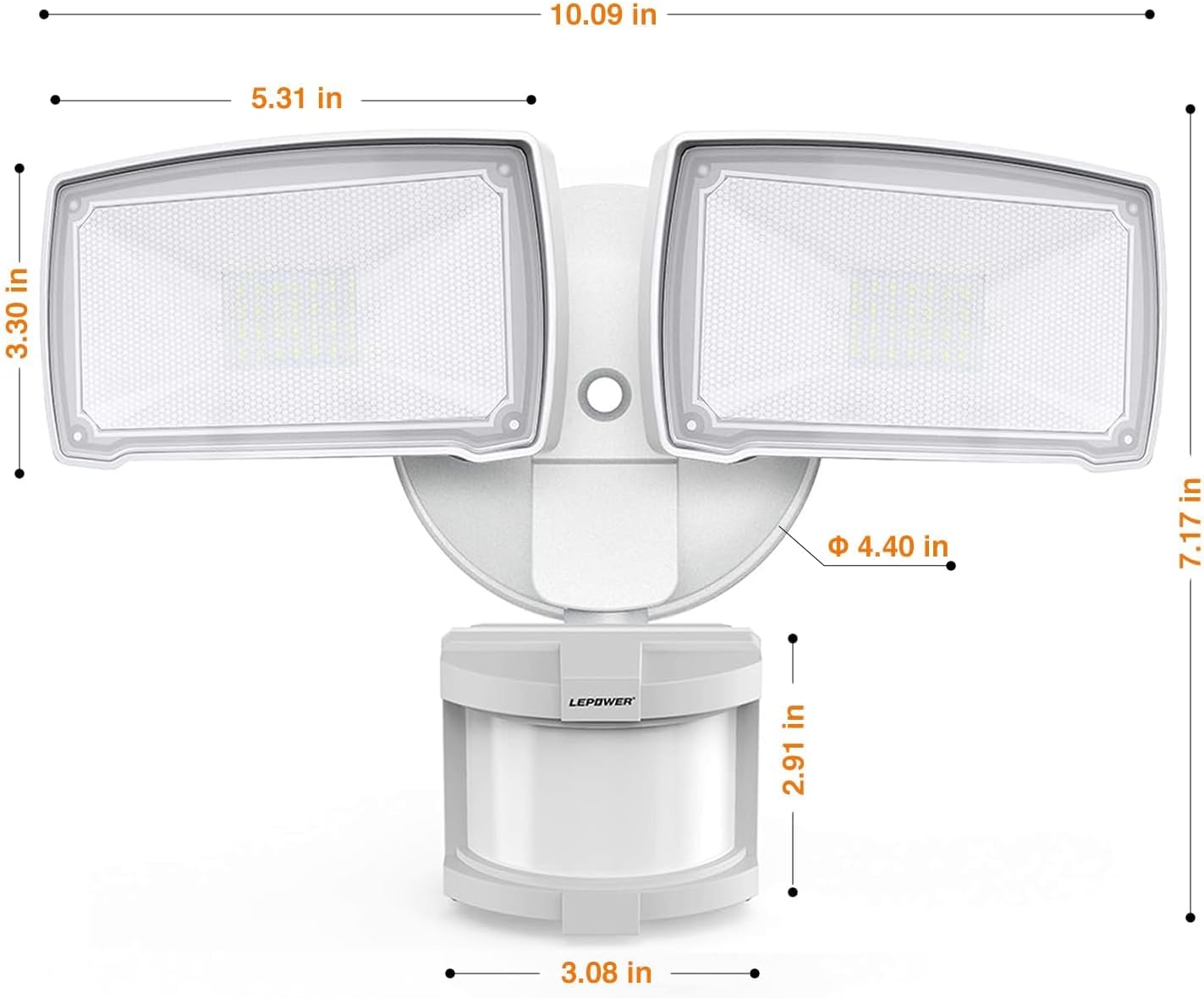 LEPOWER LED Motion Sensor Security Lights Outdoor, 30W 3200LM, 5500K, IP65 Waterproof, 2 Head Motion Detector Flood Light for Garage, Yard, Porch, White (NOT Solar Powered) - Image 7