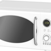 Emerson MWRG0901W 0.9 Cu. Ft. Retro Microwave with 1,000W Grill Function, 800W Cooking Power, LED Display, 5 Power Levels, 8 Auto Menus, Glass Turntable, Child Lock, White Countertop Design - Image 3
