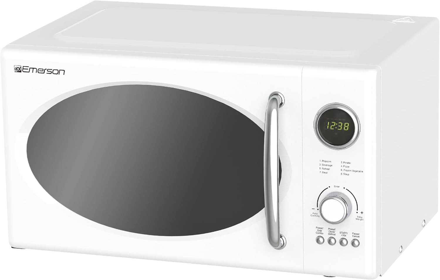Emerson MWRG0901W 0.9 Cu. Ft. Retro Microwave with 1,000W Grill Function, 800W Cooking Power, LED Display, 5 Power Levels, 8 Auto Menus, Glass Turntable, Child Lock, White Countertop Design - Image 3