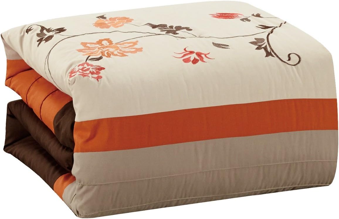 Chezmoi Collection Serene 7-Piece Luxury Autumn Floral Embroidery Comforter Set, Queen, Orange/Brown/Taupe - Image 7