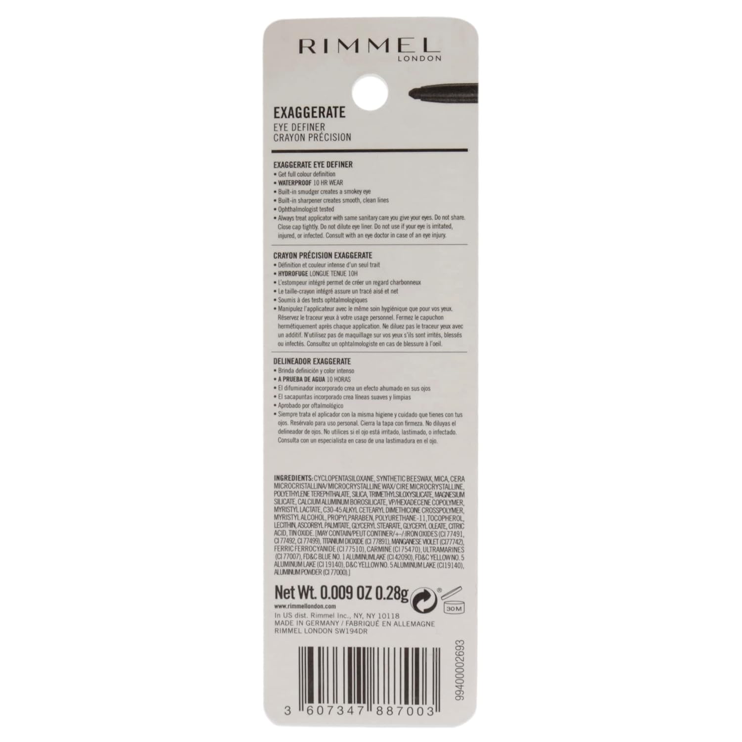 Rimmel London Exaggerate Waterproof Eye Definer Eyeliner, Highly Pigmented, Long-Wearing, Built-In Smudger, 212, Rich Brown, 0.01oz - Image 2