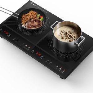 Double Induction Cooktop,Zopehan Portable Induction Cooker with 2 Burner Independent Control,Ultrathin Body,10 Temperature,1800W-Multiple Power Levels,3 Hour Timer,Safety Lock