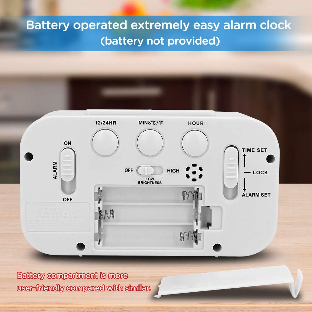 Peakeep Night Light Digital Alarm Clock Battery Operated with Indoor Temperature, Desk Small Clock (White) - Image 7