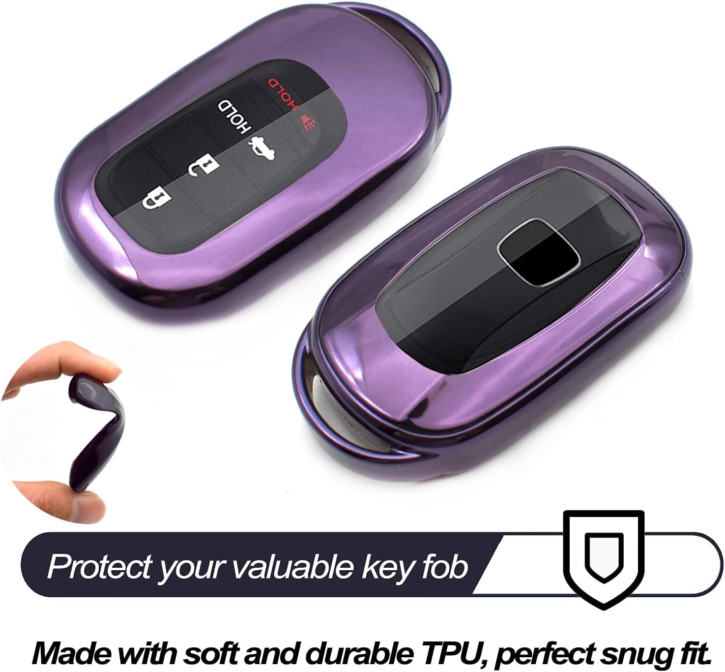 MECHCOS Compatible with 2024 2023 2022 Honda Civic CR-V Accord HR-V Pilot Purple TPU Key Fob Cover Case Remote Holder Skin Protector Keyless Entry Sleeve Accessories - Image 3