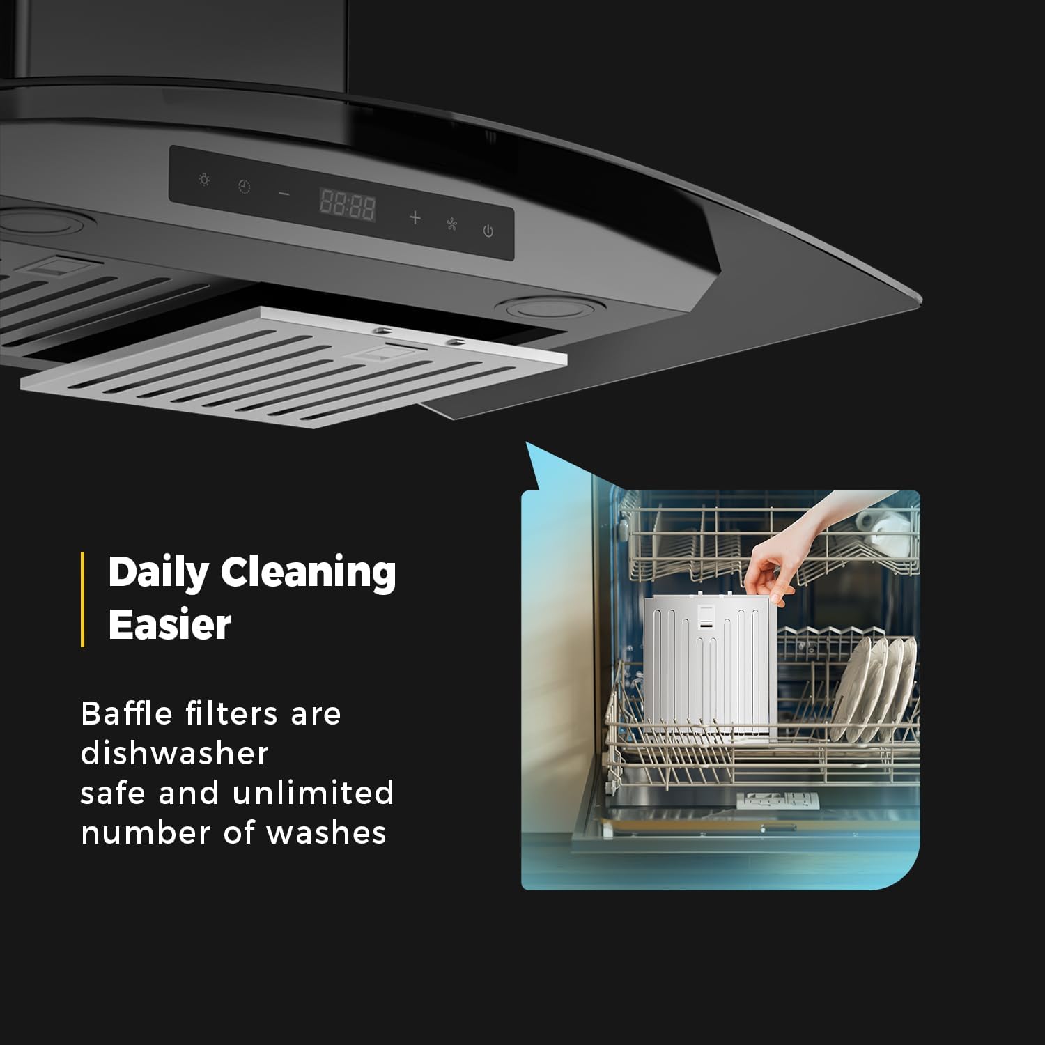 Empava Wall Mount Range Hood 30 Inch, Ducted/Ductless Kitchen Exhaust Stove Vent with Modern Style, 400CFM, 3-Speed, Touch Control, Timer, LED Lights, Stainless Steel (Charcoal-Filter Sold Separately) - Image 5