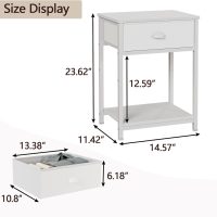 Furologee White Nightstands Set of 2, End Table with Fabric Drawer, Small Side Table for Small Spaces, 2 Tiers Storage Shelves End Table, Bedside Table for Living Room, Bedroom, Dorm - Image 3