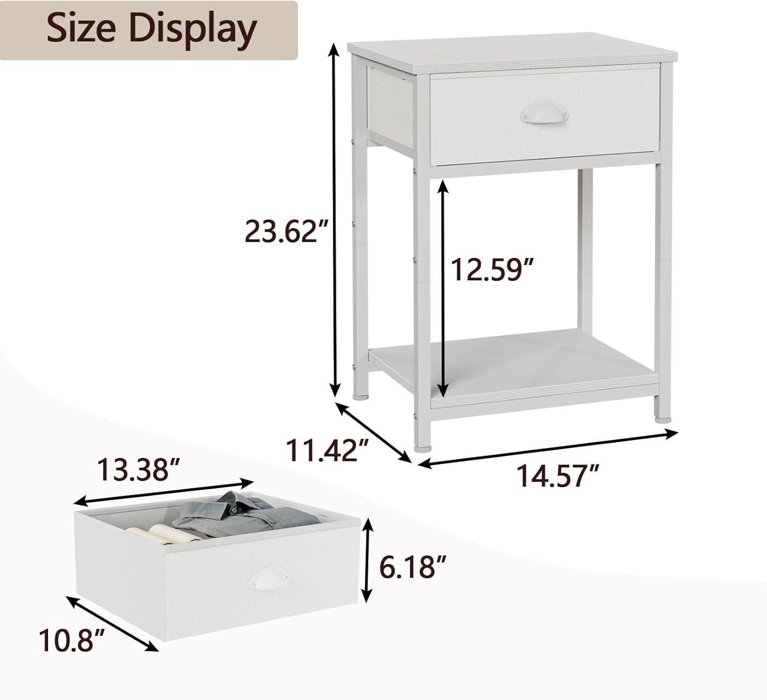 Furologee White Nightstands Set of 2, End Table with Fabric Drawer, Small Side Table for Small Spaces, 2 Tiers Storage Shelves End Table, Bedside Table for Living Room, Bedroom, Dorm - Image 3