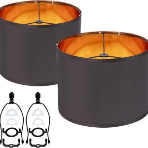 Black Large Farmhouse Drum 12 Inches Lamp Shades Set Of 2 Vintage Barrel Barrel Decorative,For Table Lamps,For Floor Lamps，For Wall Lamp Lamp Shade Harp Holder Included