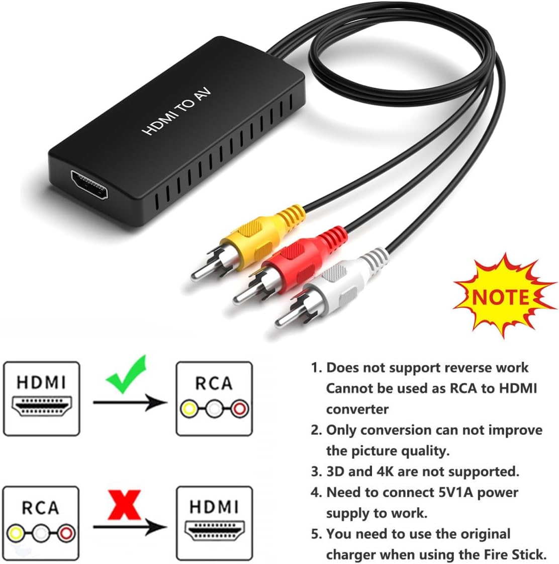 Dingsun HDMI to RCA Converter Adapter HDMI to Older TV Adapter for Apple TV,Roku, Fire Stick, DVD, Blu-ray Player ect. - Image 5