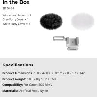 SmallRig Furry Windscreen Kit (2pcs) for Canon EOS R50 V Camera, Cold Shoe Adapter with Wind Muff, Noise-Reduction, Includes Gray and White, for Light Microphone Attachment - 5434 - Image 9