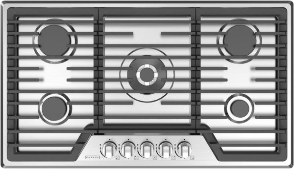 Empava 36 Inch Built-in Gas Cooktop with 5 Sealed SABAF Burners, Stainless Steel Surface, Ion Ignition LPG/NG Convertible, Flame Failure Protection, Dishwasher Safe Grates