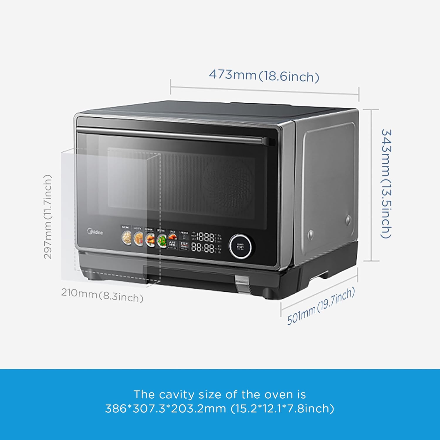 Midea 4-in-1 Multifunctional Microwave Steam Oven, Combo Air Fryer, Steamer & Microwave Oven, 32 Auto Functions, Adjustable Power and Temperature, Color Screen Touch Control, 0.9CU.FT./23L - Image 7