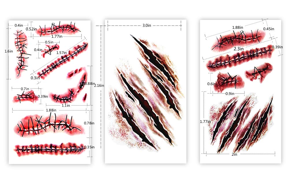 9pcs Halloween zombie makeup Fake Bloody Wound Stitch Scar Waterproof Temporary Tattoo Sticker Halloween Masquerade Prank Makeup Props - Image 3